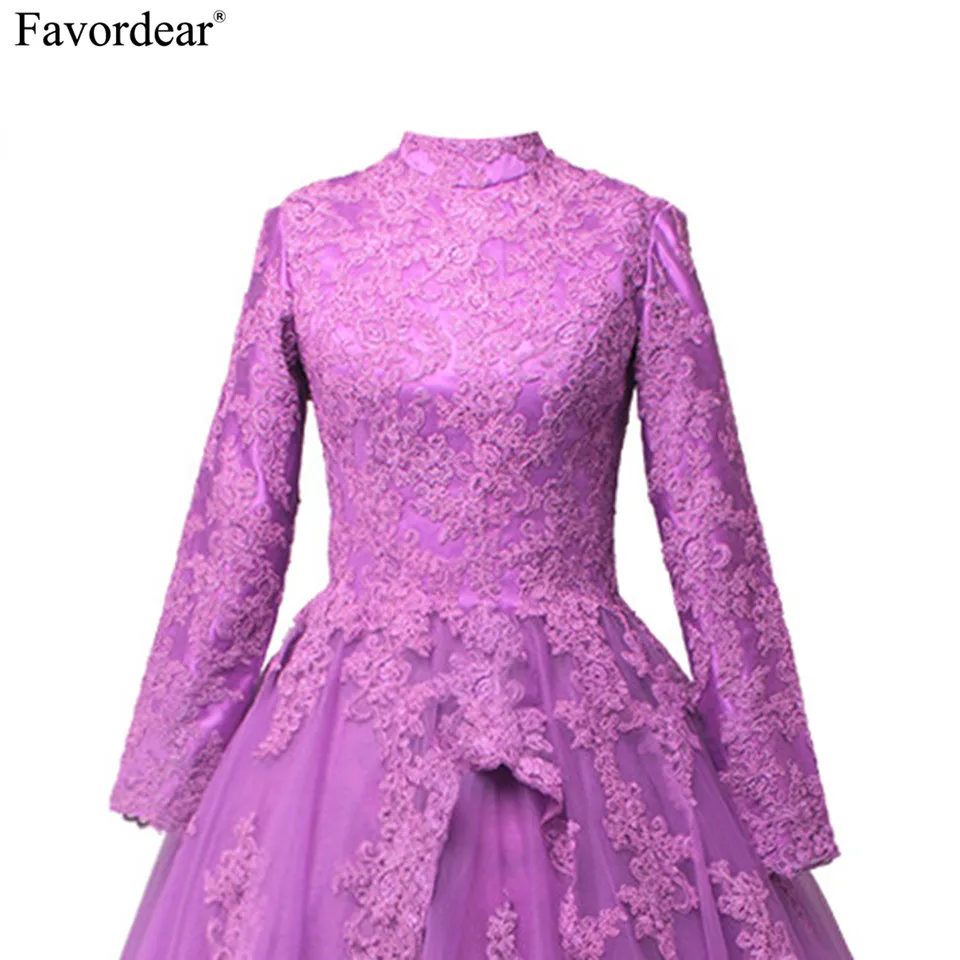 Favordear 2018 muslim evening dress kaftan dubai Evening Dresses Lace Appliques Ball Gown Long Sleeve Muslim Dress | Свадьбы и