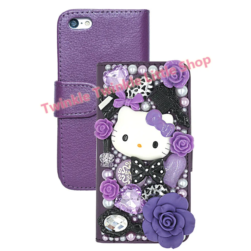 Очень милый 3D с украшениями в виде кристаллов рисунок Hello Kitty Флип Бумажник