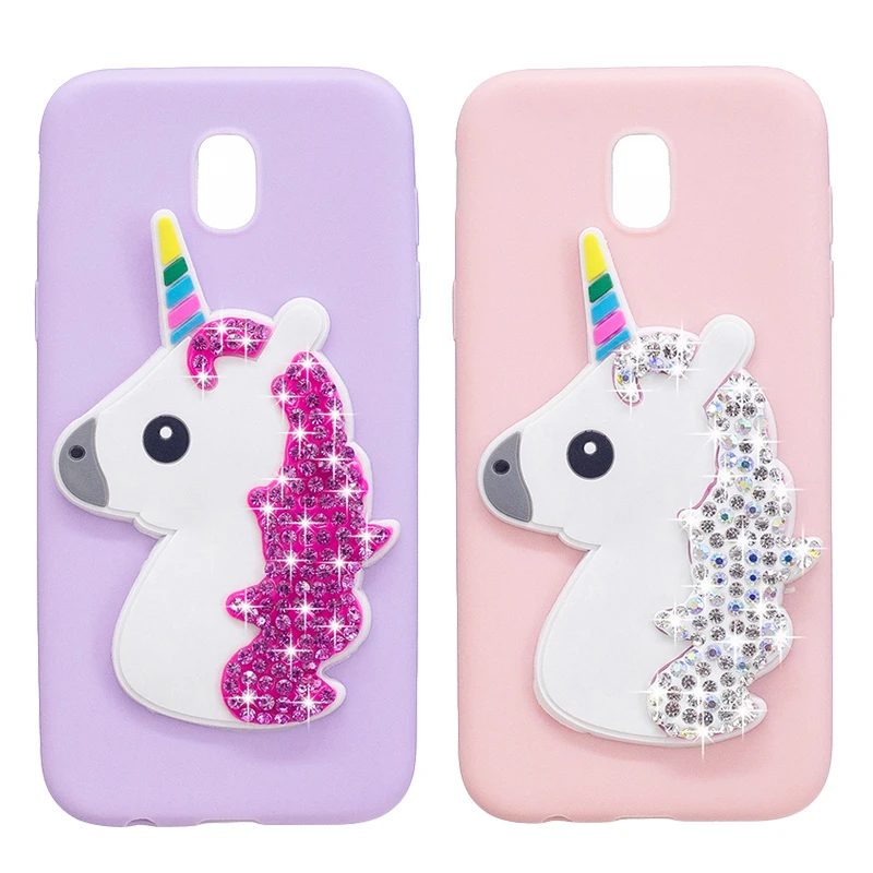

Cute Cartoon Unicorn Phone Case For Samsung Galaxy J7 2017 J5 Pro J3 J330 J530 J730 Silicone Funda Bling Diamond Soft TPU Cover