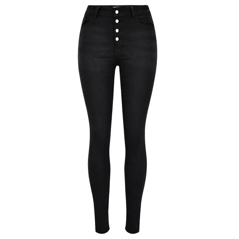 2019 Women Black Jeans Chic High Waist Single Button Sexy Pencil Slim Skinny Denim Pants | Женская одежда