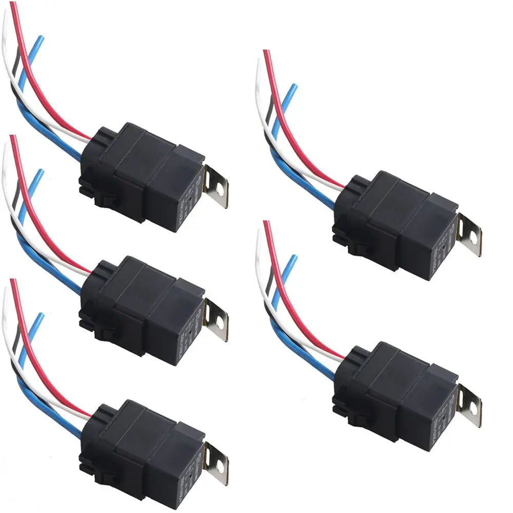 EE support 5Pcs Car Truck 12V 40A SPST Relay Socket Plug 4Pin 4 Wire Waterproof Seal Iron | Автомобили и мотоциклы