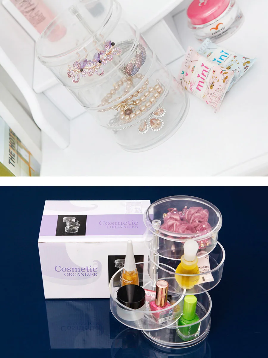 

1Pc Fashion Jewelry Box Clear Acrylic 3 Layers Rotating Jewelry Case Dispaly Storage Box ZY28