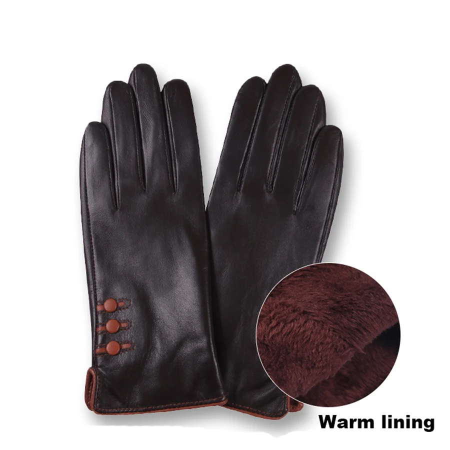 Fashion Lady Touch Screen Leather Gloves Winter Sheepskin Plus Velvet Thick Warm Windproof Driving Gloves L18002NC-5