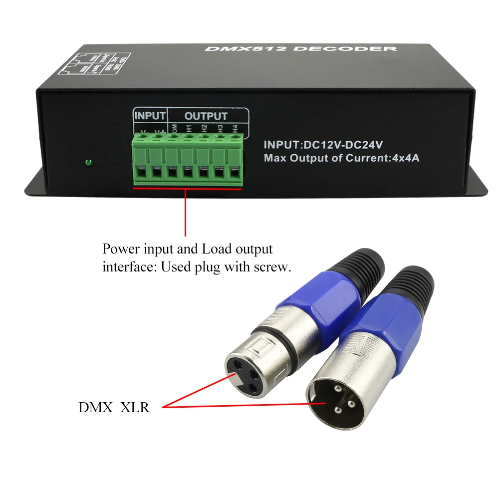DMX 512 декодер цифрового дисплея 4CH DC12-24V светодиодный контроллер, RGB светодиодный декодер 4 канала* 4A для светодиодной полосы света