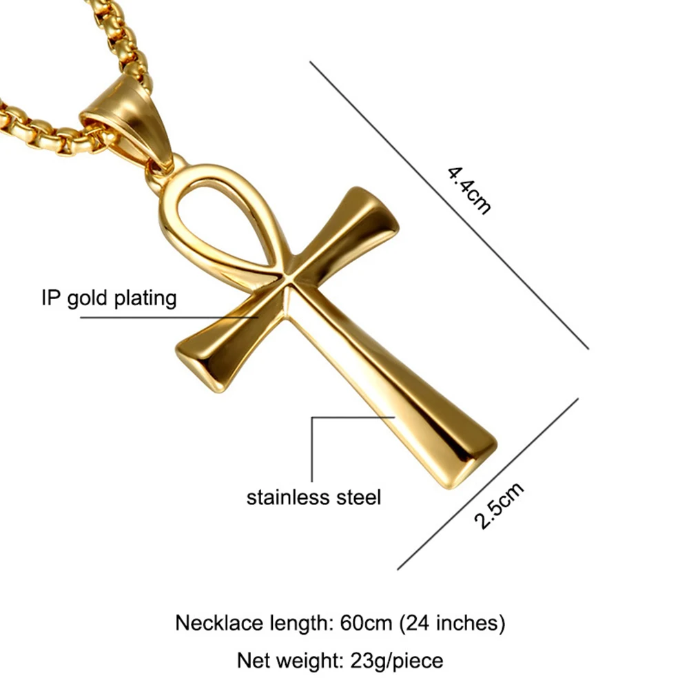 Модное ожерелье из нержавеющей стали Ankh Cross серебряное черное желтое золото