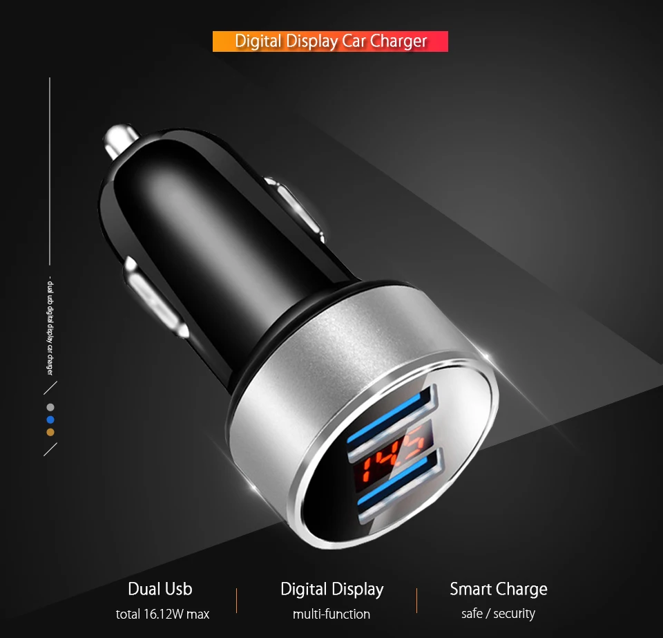 Автомобильное зарядное устройство Usb двойное зарядное устройство светодиодный дисплей автомобильное зарядное устройство для samsung S8 S9 Note 8 Xiaomi 2 порт автомобильное зарядное устройство
