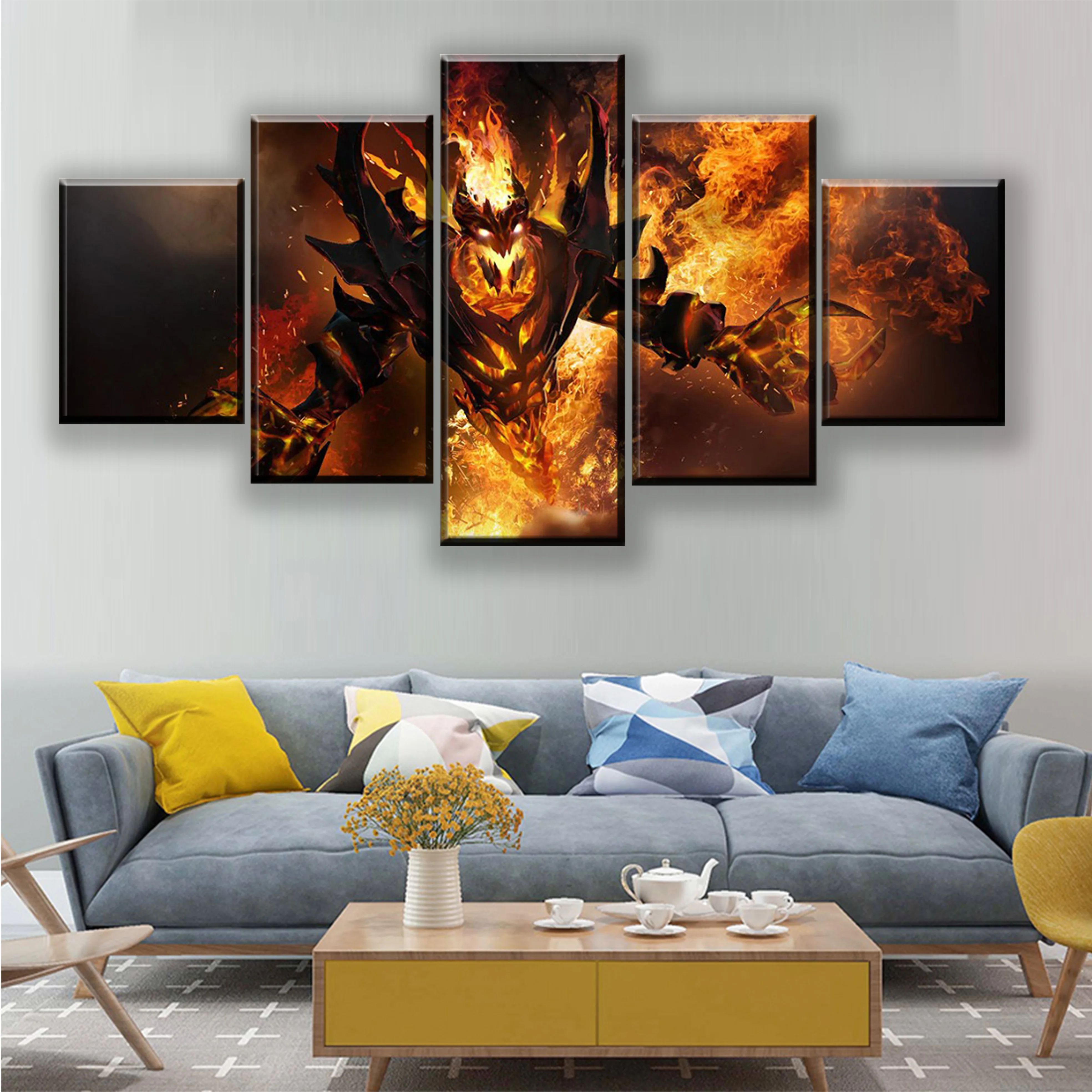 Постер DotA 2 с изображением огненных героев настенная Картина на холсте в