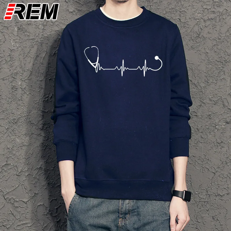 

REM Hoodies Doctor Heartbeat Stethoscope Fashion O-neck long Sleeve Cotton Doctor Hoodies, Sweatshirts Men Clothing Tops