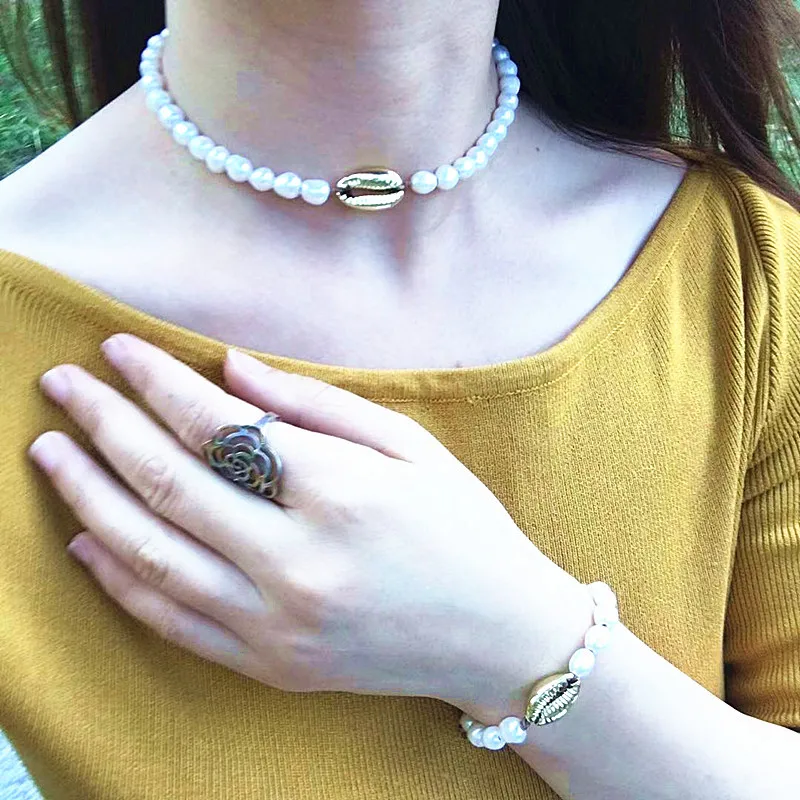 Женское колье в виде ракушки boho Puka натуральный Каури жемчужное стиле барокко