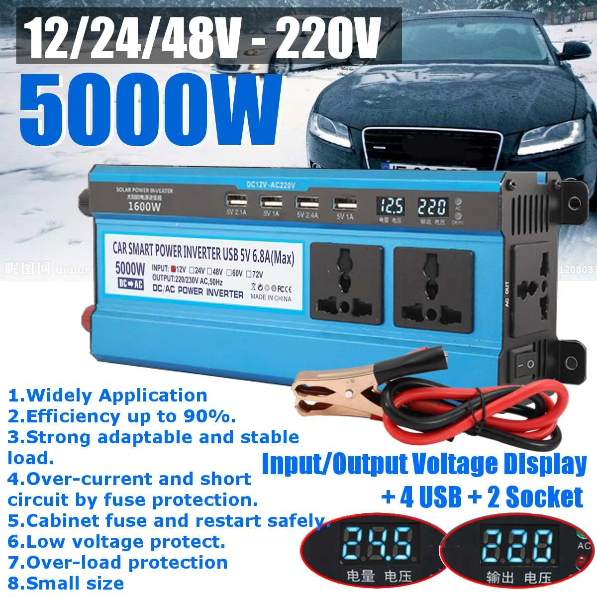 Солнечный инвертор для зарядки автомобильного аккумулятора 5000 W верхушкой с DC 12 V/24/48 V к переменному току 220 V Модифицированная синусоида преобразователь