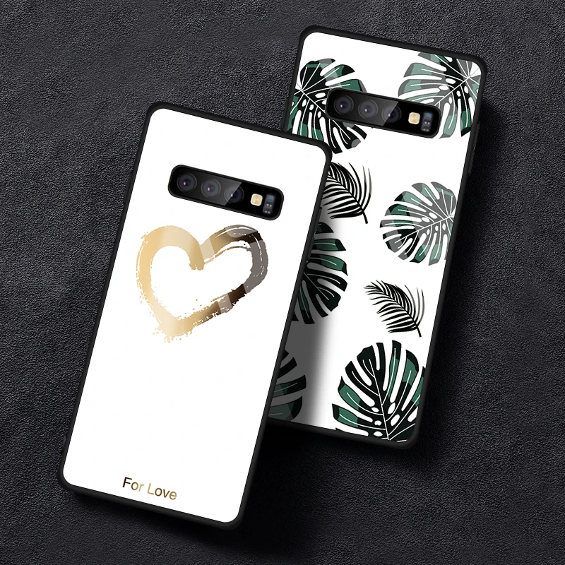 Чехол из закаленного стекла для телефона для Samaung Galaxy S10 S10E S8 S9 Plus Note 8 9 S10+ S9+ чехол с узором TPU цветок милый чехол с мягкими краями