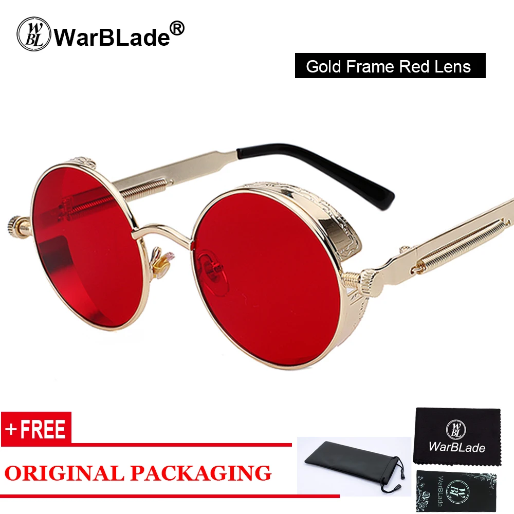 

WarBLade Gothic Steampunk Mens Sunglasses Vintage Metal Men Coating Mirror Sunglasses Women Round Sun glasses Retro UV400 Shades