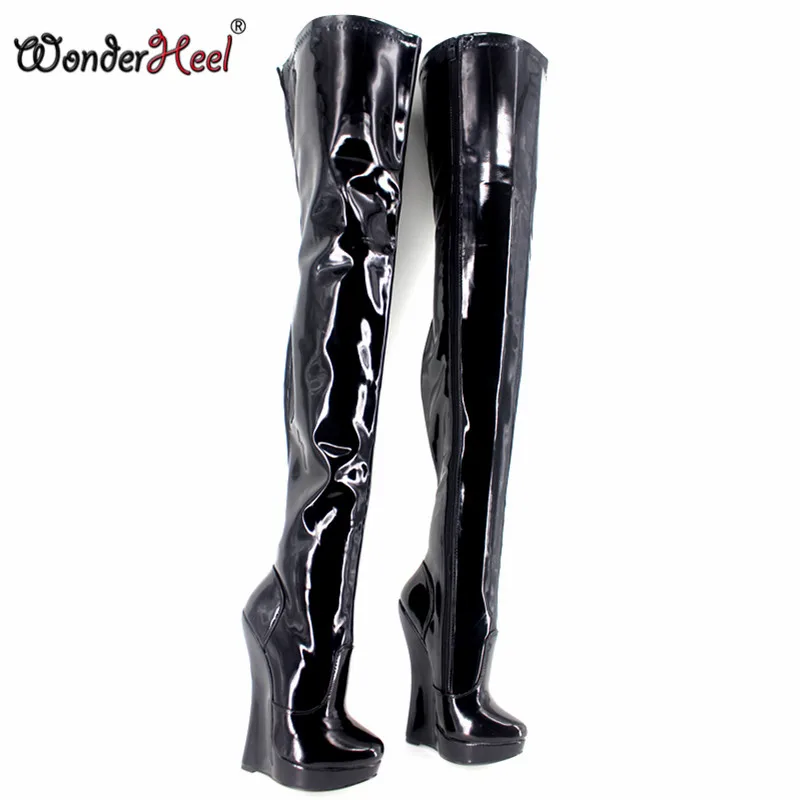 Wonderheel/Новинка Сапоги до бедра на очень высоком каблуке 18 см и танкетке