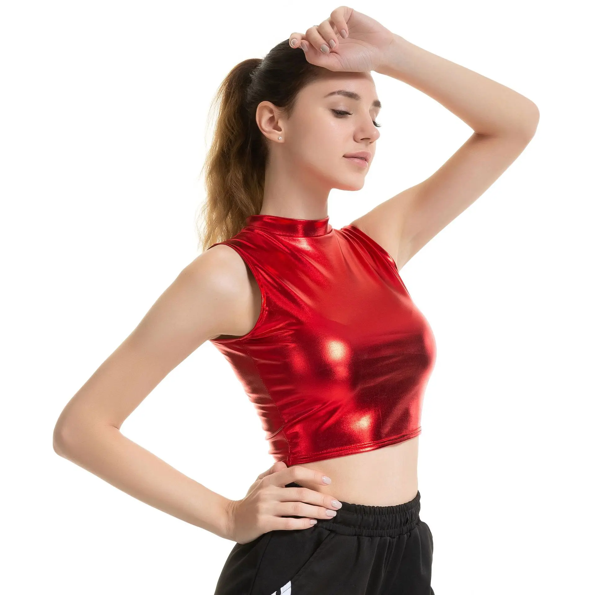 Женские с мокрым эффектом imitaion кожа Танк Bralette Топы женские короткие укороченный