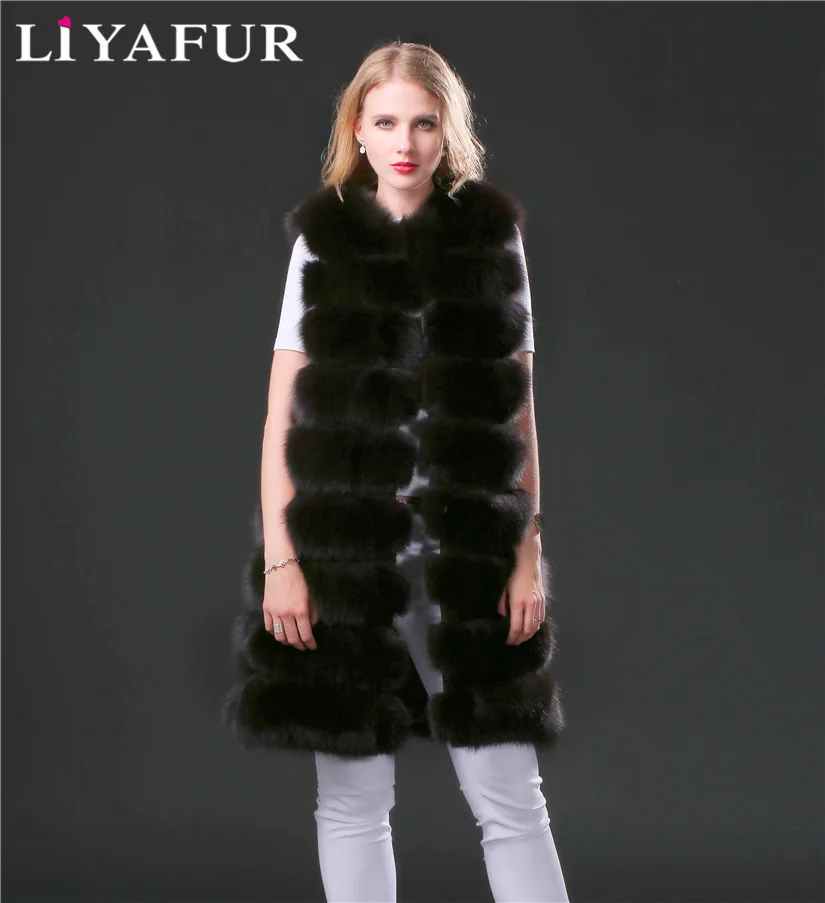 LIYAFUR 2018 настоящий толстый женский жилет из натурального синего лисьего меха