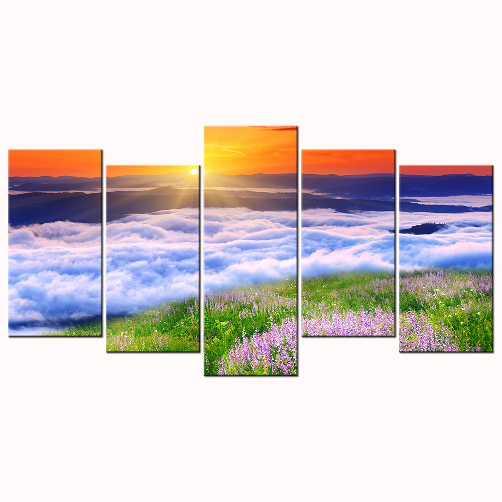 5 шт. декоративная картина для дома Sunrise Sea Of Clouds HD печать современный Lanscape холст