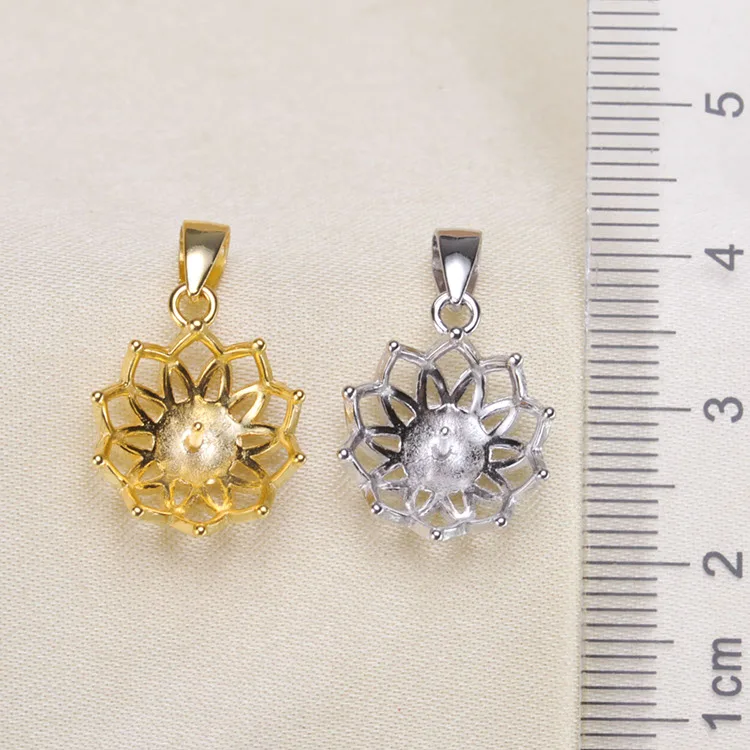 S925 Sterling Silver Flower Design Pearl Pendant Holder Women DIY Jewelry Findings&ampComponents Silver&ampGold Color 3Pcs/Lot | Украшения