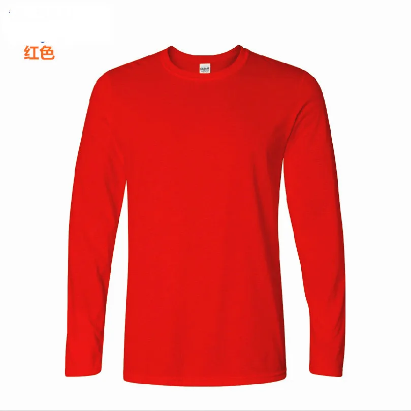Мужская футболка с длинным рукавом из 100% хлопка О-образным вырезом Однотонная