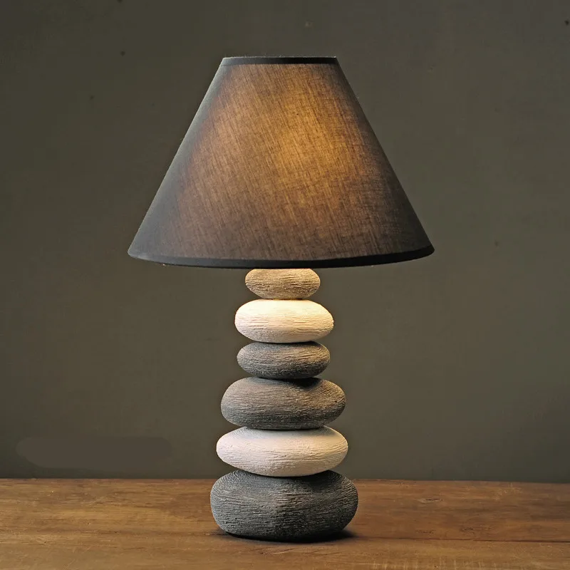 Candeeiro de Mesa Luz da Noite País Pedra Cerâmica Dimmer Sala Estar Cabeceira Porcelana Ajustável Pequena Leitura h 36 – 42cm 1072