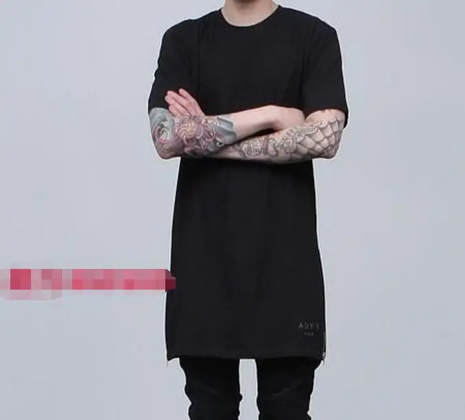 

M--4XL HOT / Summer Men New Personalized custom large size Fashion Round Collar Loose Long Side Half Sleeve T-shirt