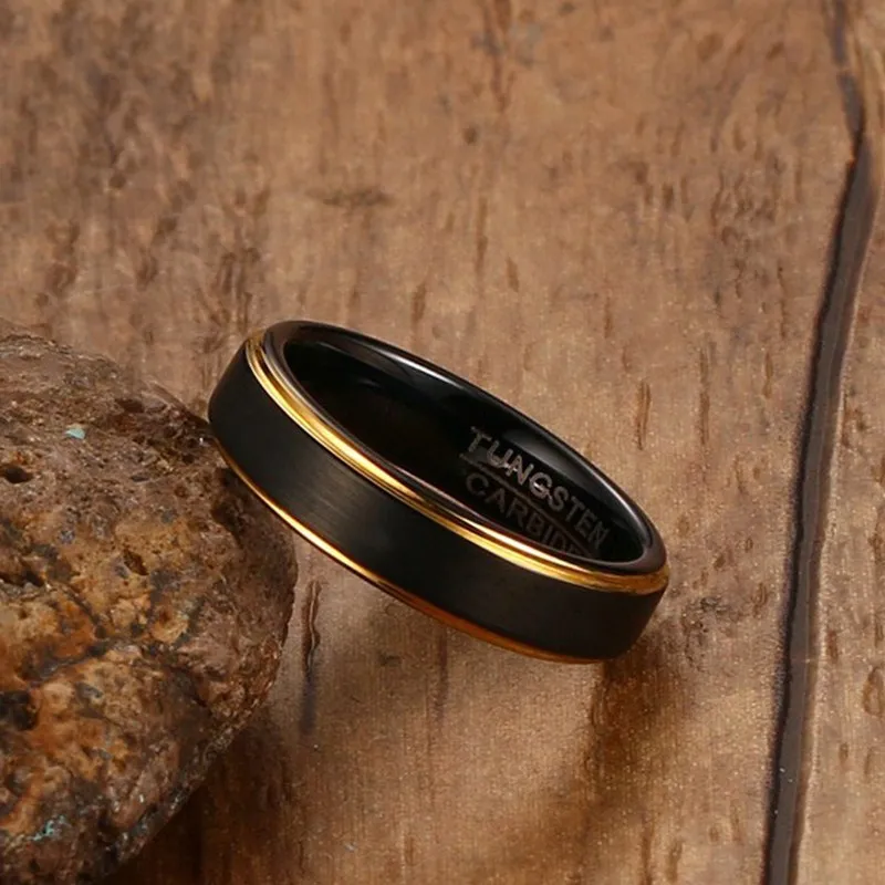 Vnox Black Tungsten Rings for Men 5MM Thin Gold-color Wedding Male Jewelry | Украшения и аксессуары