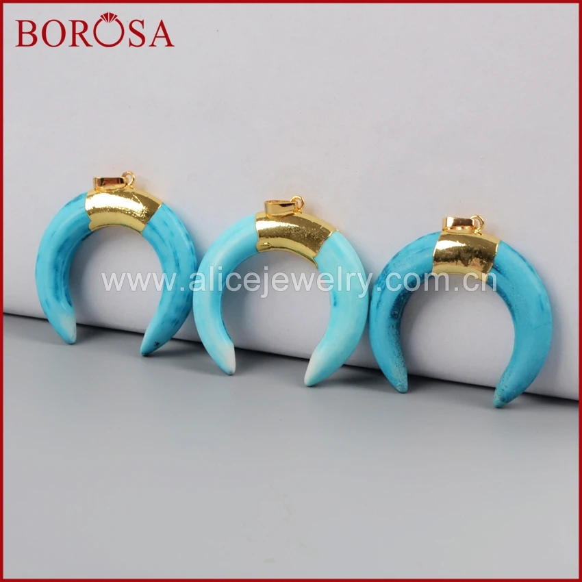 BOROSA золотистые друзы синий цвет Howlite камень полумесяц рожок Модный кулон бусы для