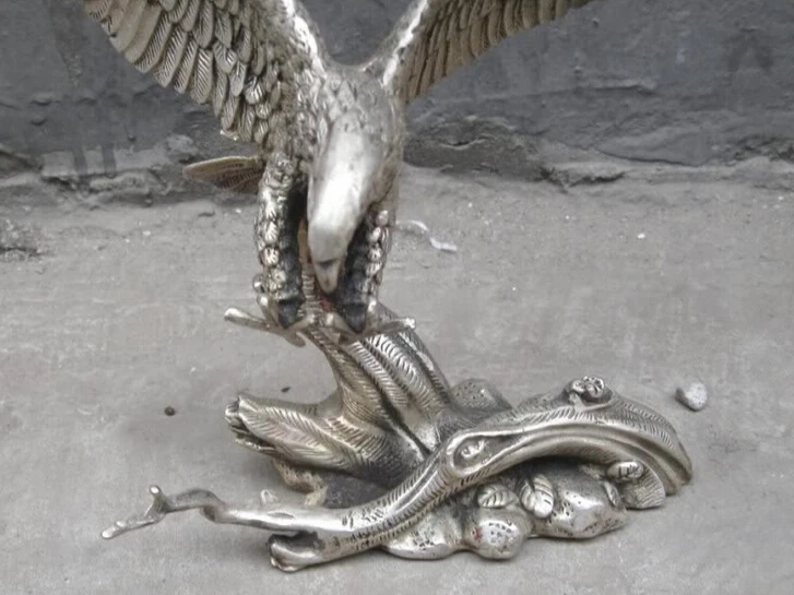 Free shipping R0722 Details about 8&quot Chinese silver carved fine spread the wings eagle Sculpture statue | Дом и сад