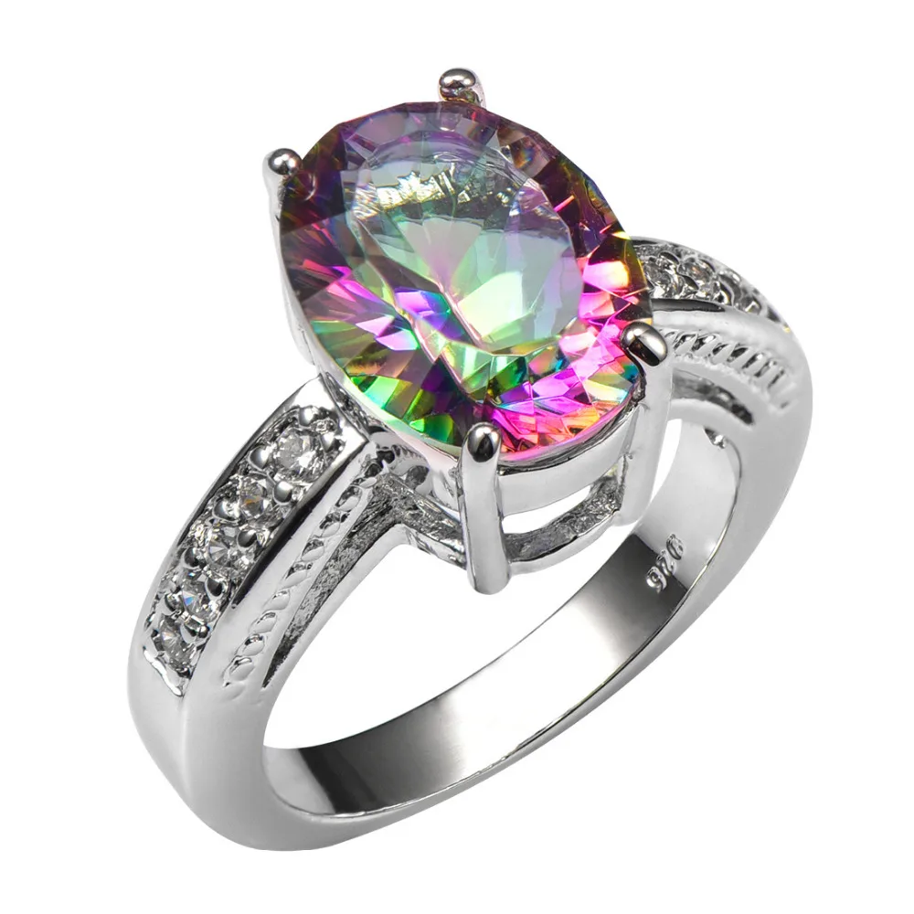 

Rose Rainbow Crystal Zircon With Multi White Crystal Zircon 925 Sterling Silver Ring Size 6 7 8 9 10 11 F1486