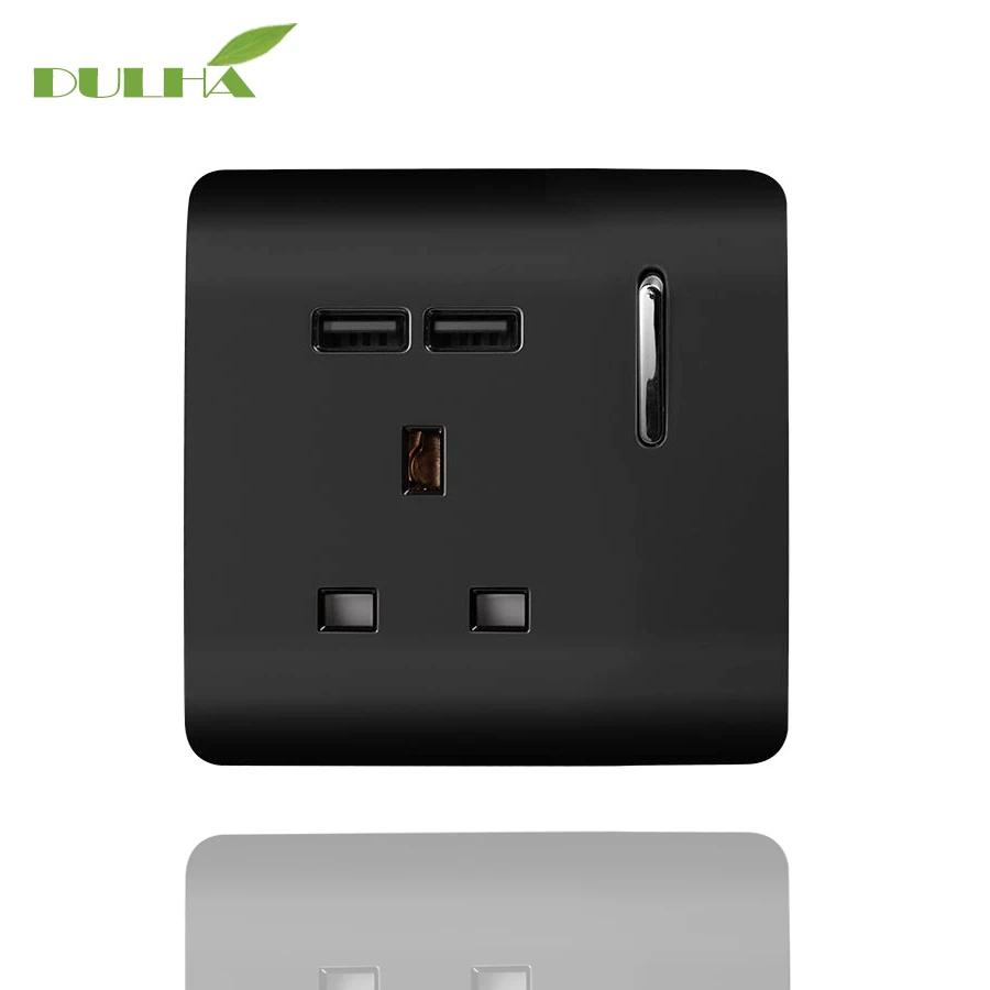 DULHA UK 13A USB Wall Socket 1 Gang Electrical Power Switched With 2 Plug Ports Quick Charger Outlet Port Free Shipping | Обустройство