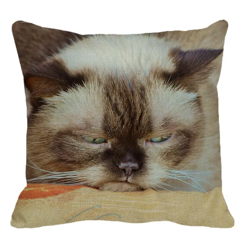 Декоративная наволочка для дивана XUNYU Cute Pet Чехол подушки с кошкой Siamese Cat льняные