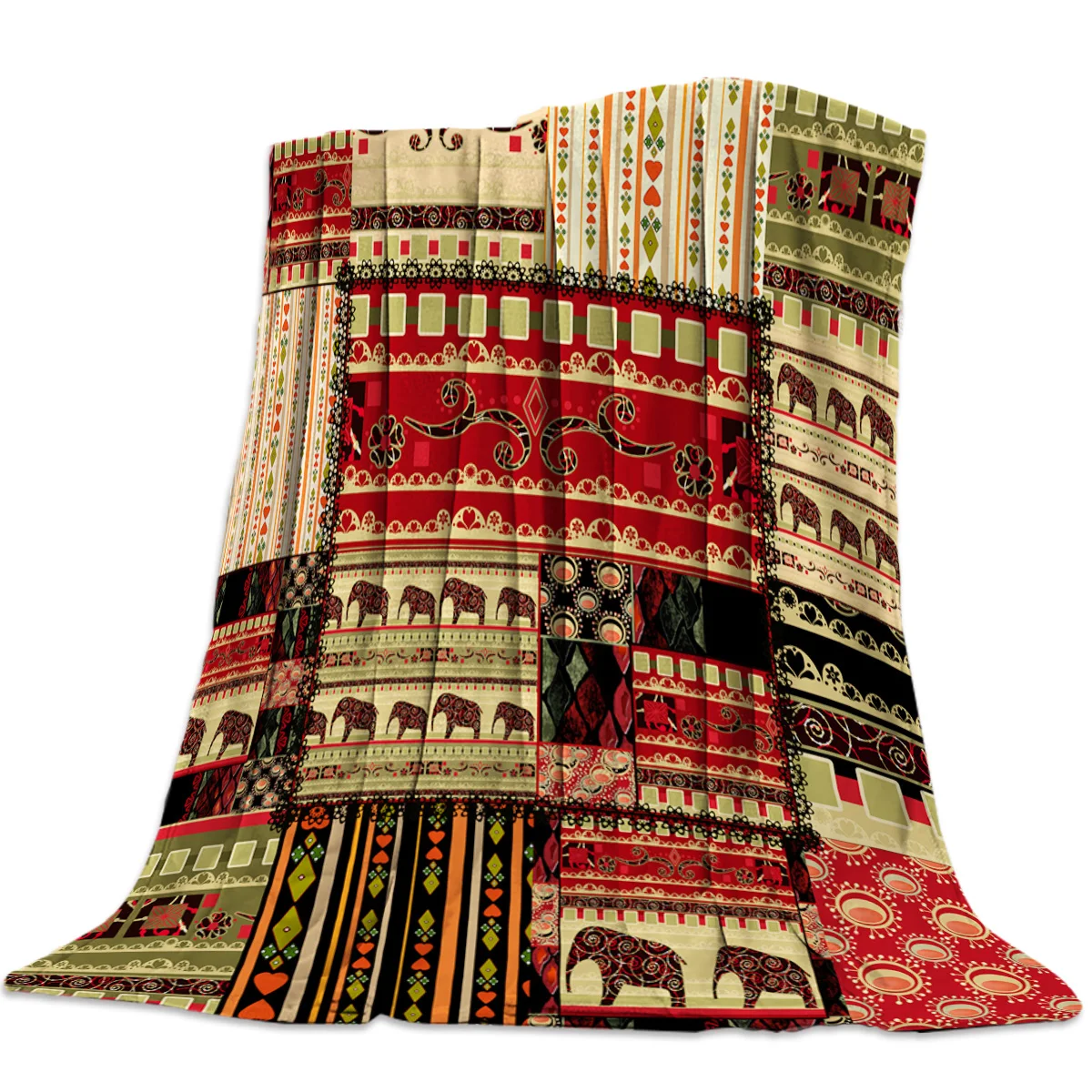 

Elephant Pattern Patchwork Style Throw Blanket Soft Warm Microfiber Blanket