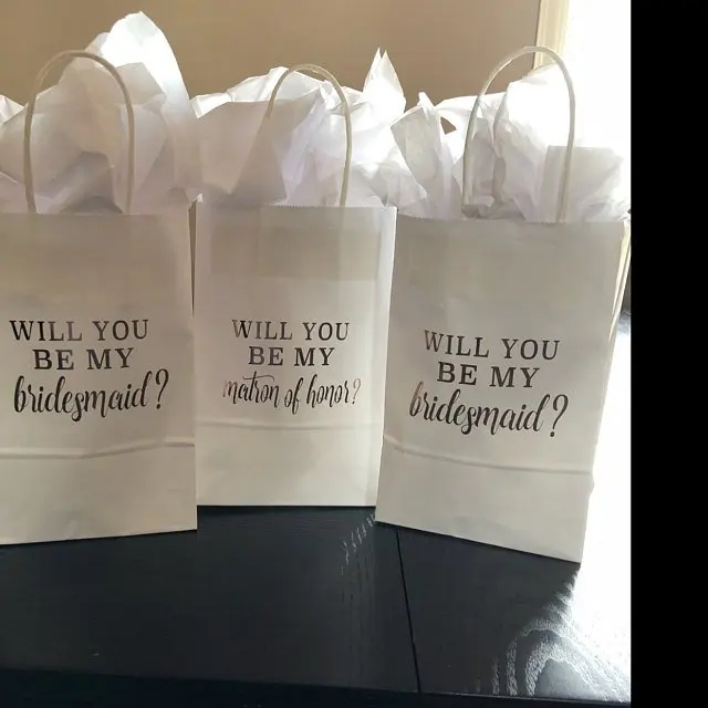

Personalized text name wedding bridesmaid proposal gift bags customize maid of honor Bachelorette favor bags bridal shower decor