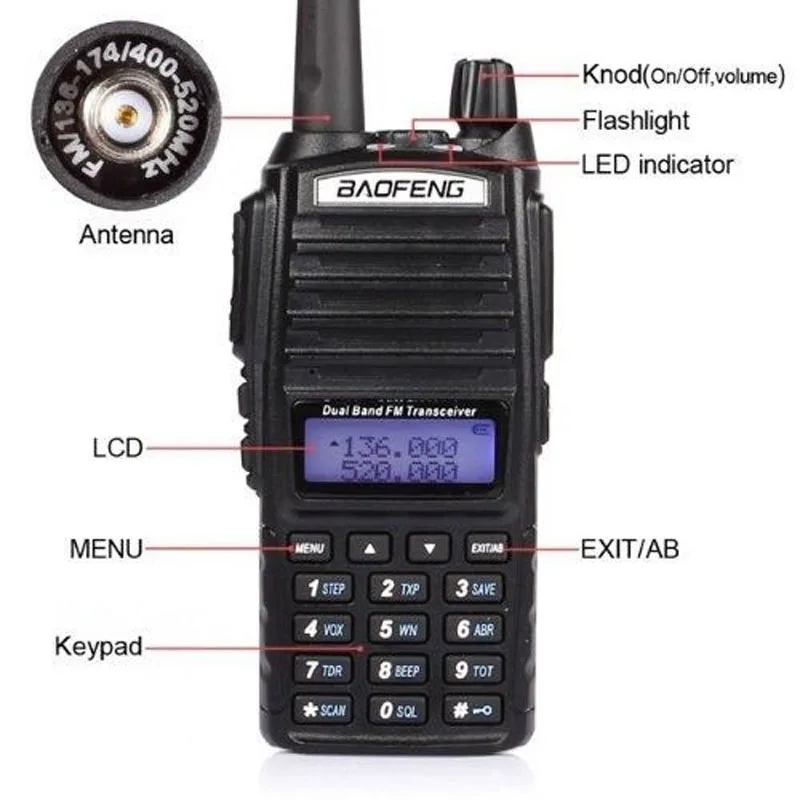 Baofeng UV-82 VHF UHF 136-174/400-520 MHz Ham двухстороннее Радио рация