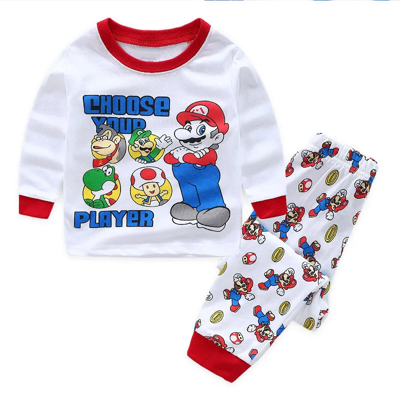 White Пижамный комплект для маленьких мальчиков с героями мультфильмов «Super Mario Bros», детская одежда для сна г., весенне-осенняя Пижама для 2 От 3 до 7 лет - Цвет: White