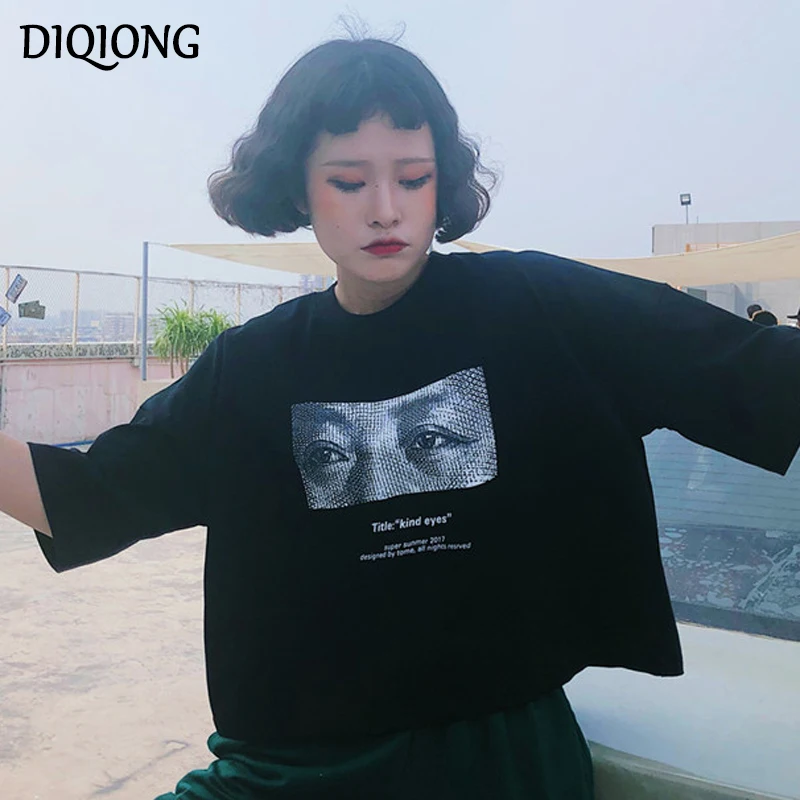 Diqiong футболки Забавный принт летняя футболка для женщин сплошная Топы с