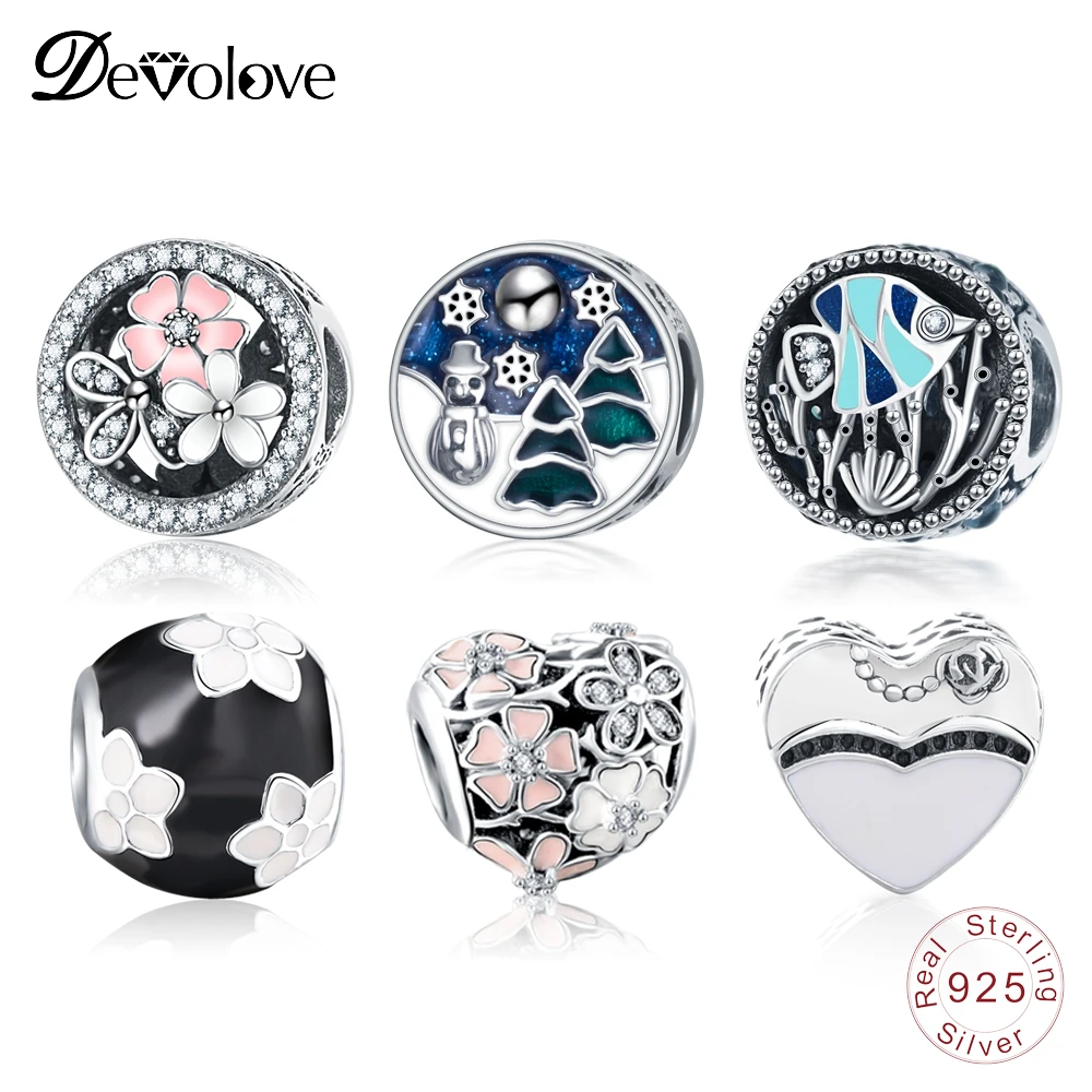 Devolove 925 пробы эмаль красочные бусины подходят для оригинальной Пандоры амулеты