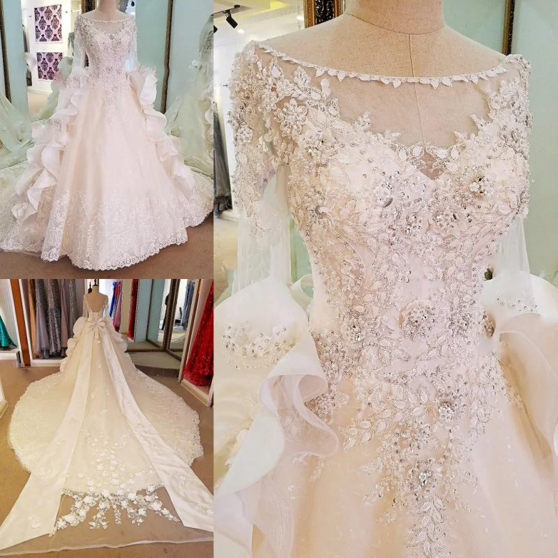 LS58979 robe de mariee manche longue корсет сзади украшенный бисером кристалл роскошное бальное