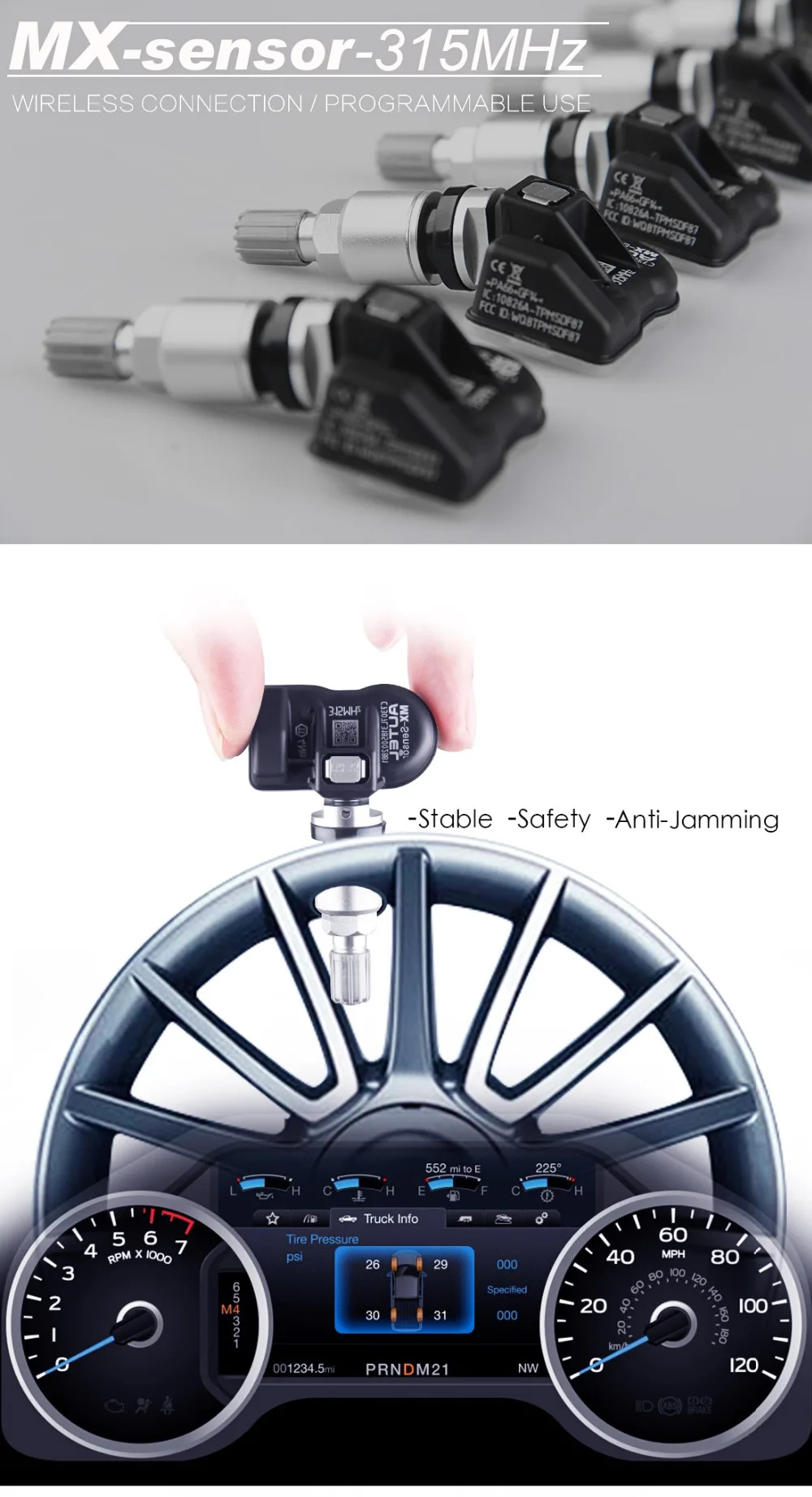Autel TPMS сенсор 433 МГц/315 МГц Авто программируемый Универсальный TPMS сенсор для контроля давления в шинах MX сенсор инструмент