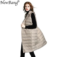 newbang brand womens long vest ultra light down vests female sleeveless windproof lightweight warm long waistcoat