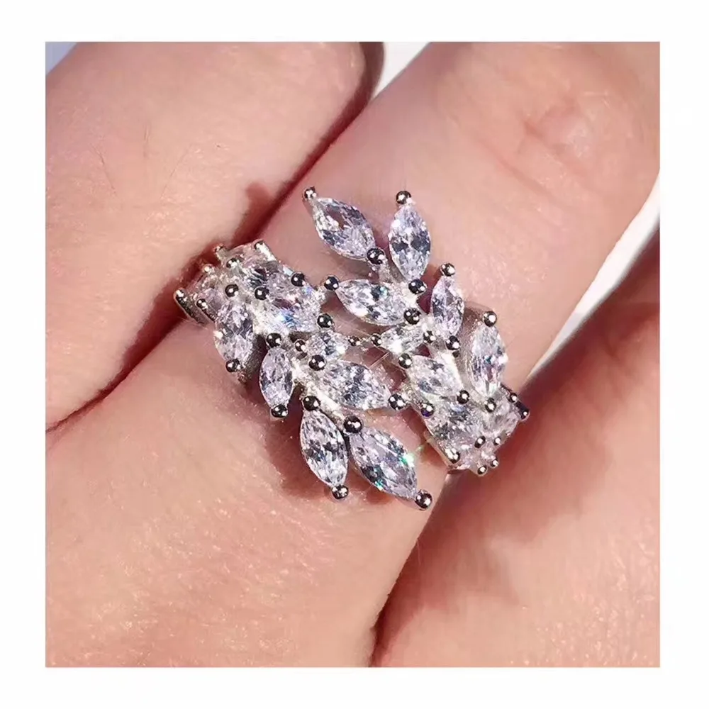 Модные ААА фианит форме оливковой ветки в кольца камнями блестящие медь базовый