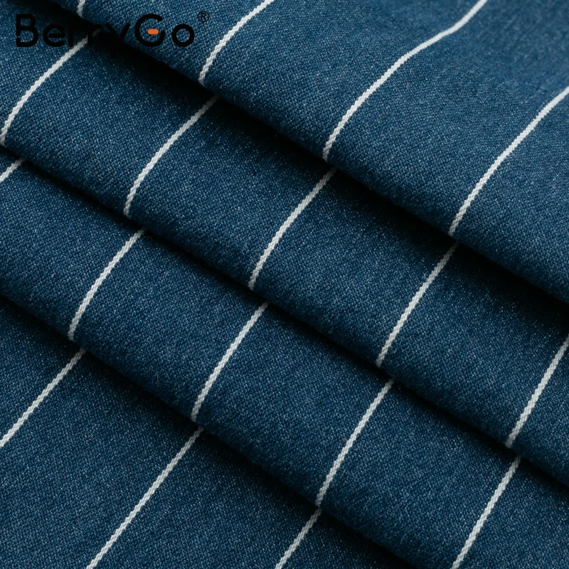 Женские джинсовые брюки BerryGo синие повседневные облегающие в полоску с карманами