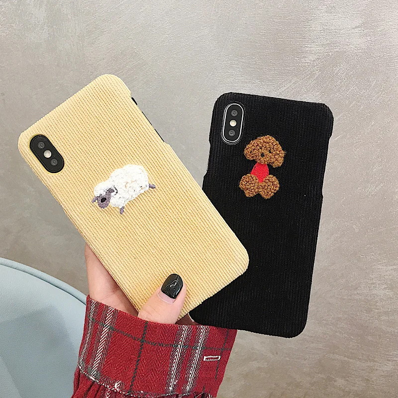 Cute Dog Sheep Embroidery Phone Case For iphone 7 8 6s 6 plus X XS Max XR Cover Fashion Warm Corduroy Hard Cases |