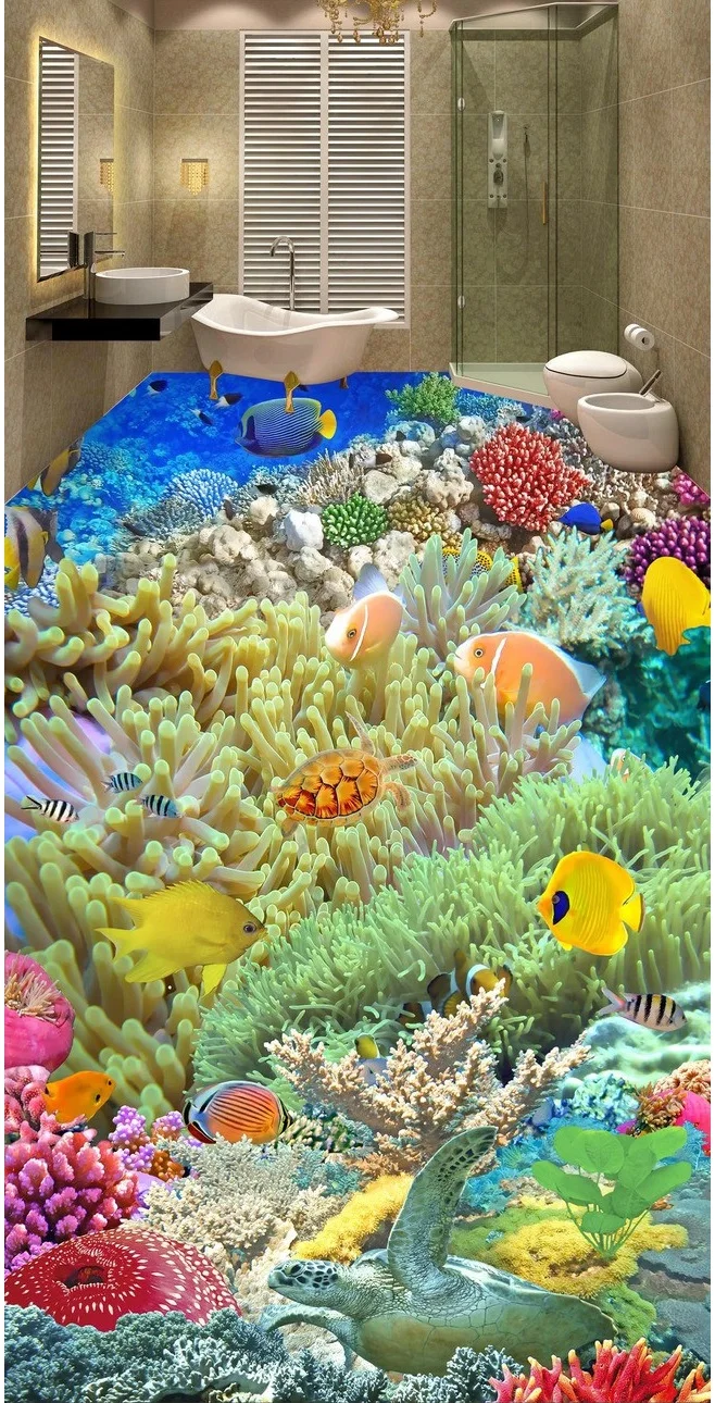 3d ПВХ пол на заказ фото водонепроницаемый стикер коралловый морской мир