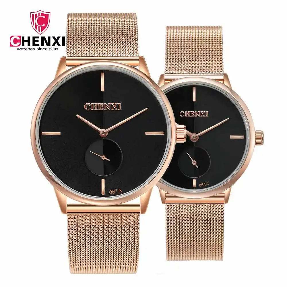 

CHENXI Couple Watches Top Brand Luxury Gold Clock Steel Strap Ultra Thin Quartz Wristwatches Metal Bracelet Watch for Lover Gift