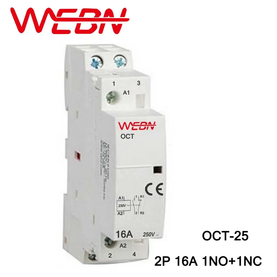 OCT Series AC Household Contactor 230V 50/60Hz 2P 16A 1NO+1NC One Normal Open and One Normal Close Contact Din Rail Contactor