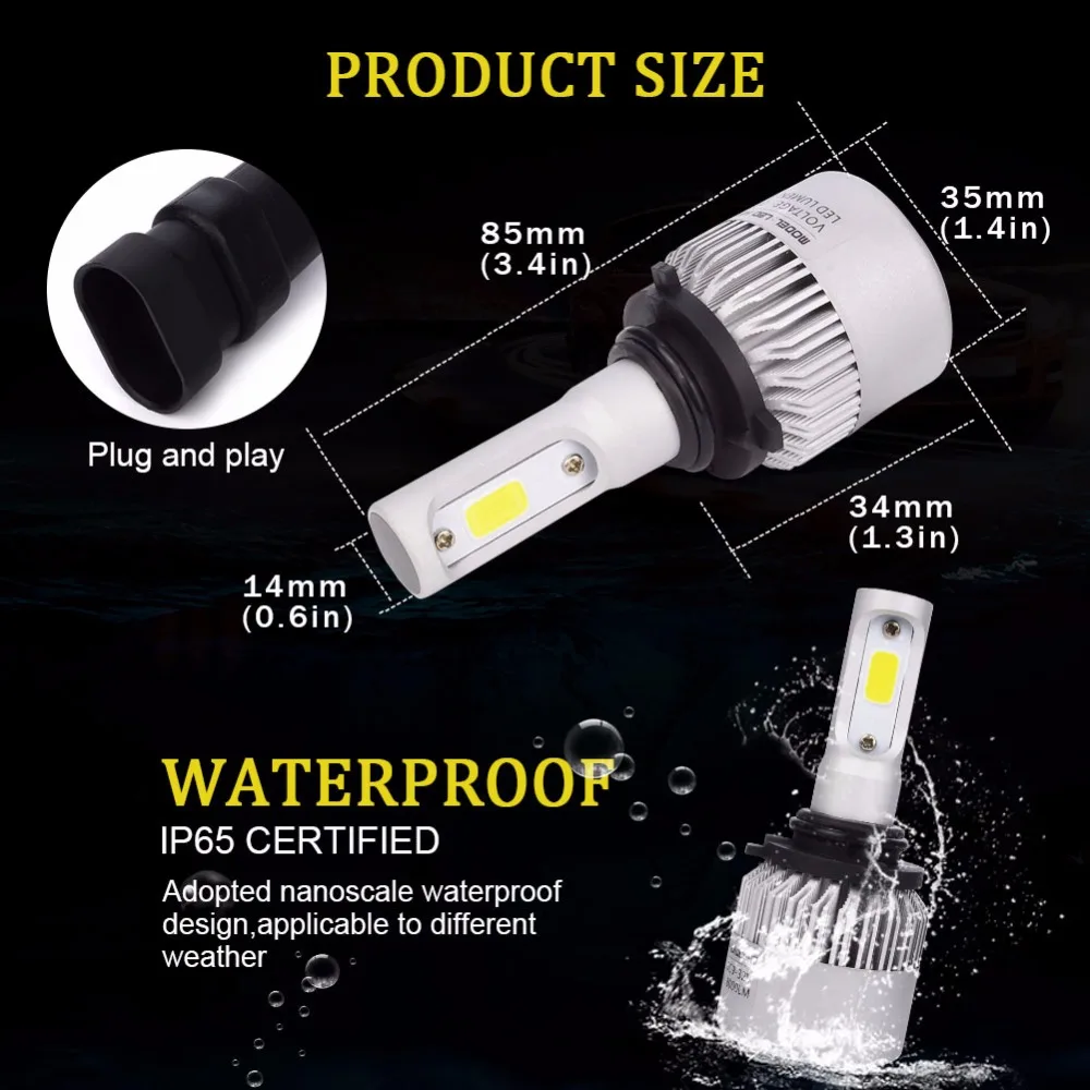 8000lm 9006 HB4 комплект автомобильных светодиодных фар COB Чип Авто LED конверсионный 12v