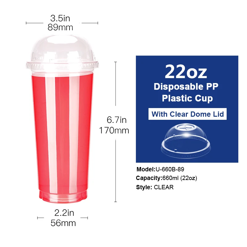 660ml-B Dome Lid OTOR 20 шт 17 унций 22 унций прозрачная одноразовая пластиковая чайная чашка кофейные чашки с крышками для ледяного кофе пузыря Boba смузи - Цвет: 660ml-B Dome Lid