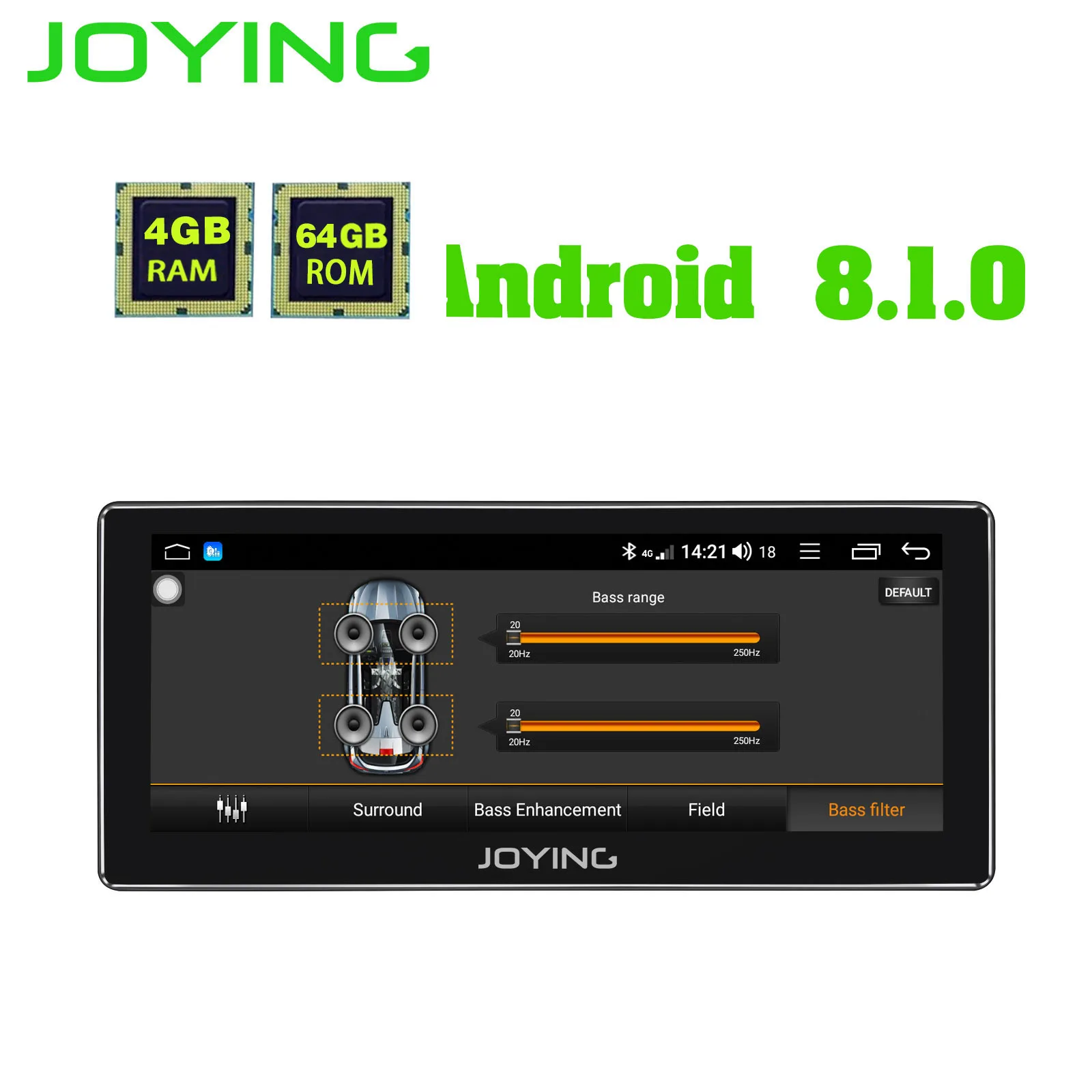 JOYING 1 din автомагнитола Android 8,1 головное устройство универсальное стерео 4+ 64 ГБ Восьмиядерный 10,25 дюймов ips HD дисплей поддержка 4G DSP gps SWC