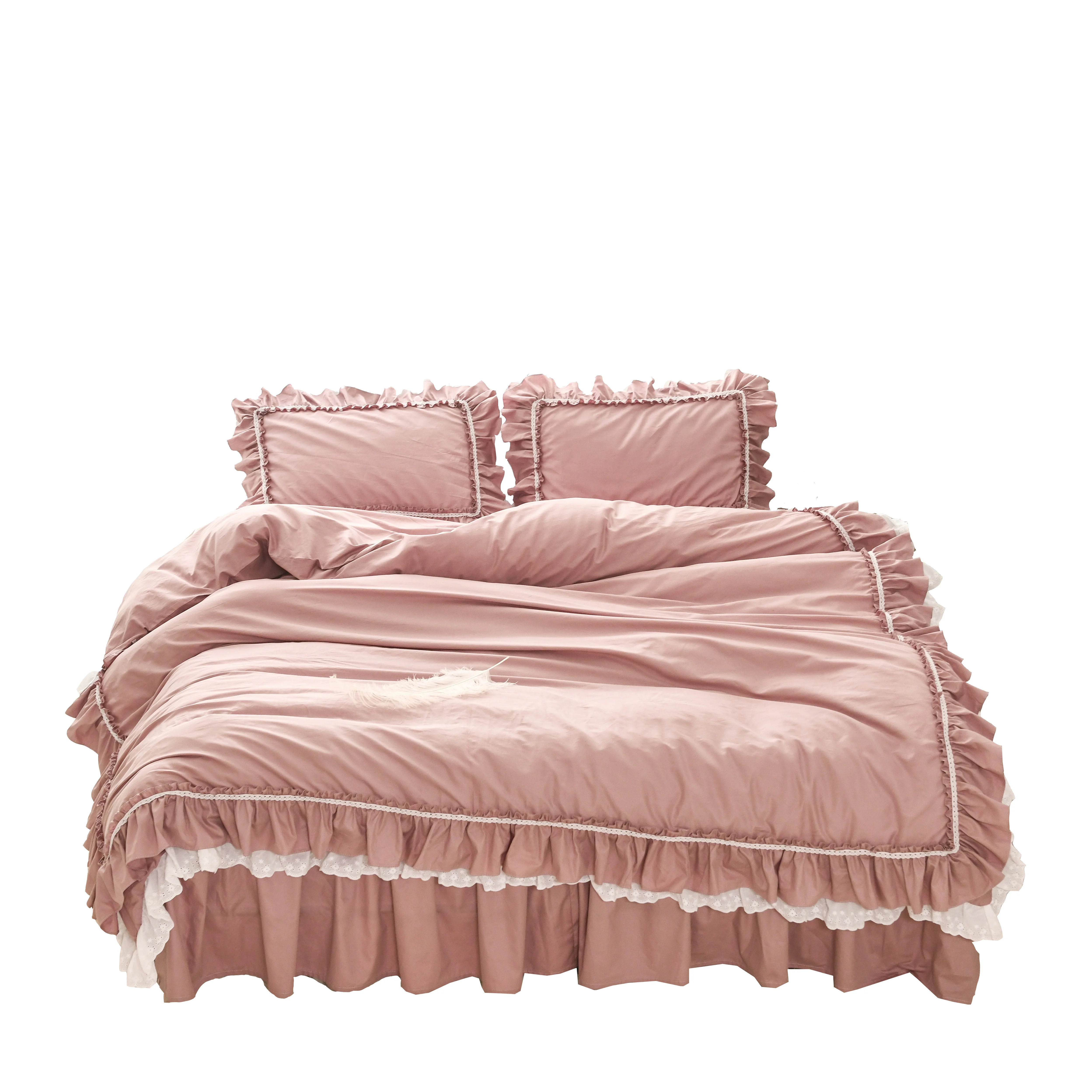 Korean version of the bed skirt style cotton lace embroidered quilt cover solid color princess girl heart bedding | Дом и сад