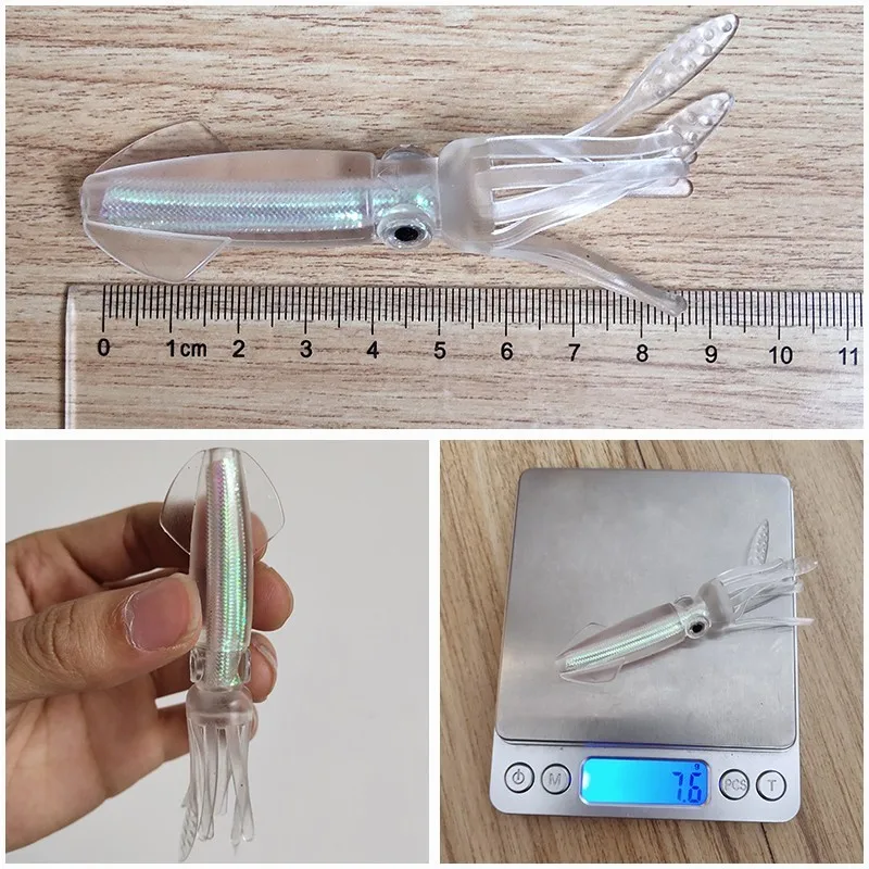 

Laser Squid Fishing Lures 3pcs/lot 10cm 7.6g Saltwater Fishing Soft Silicone Skirted Lure Clear Squid Skirts Artificial Bait